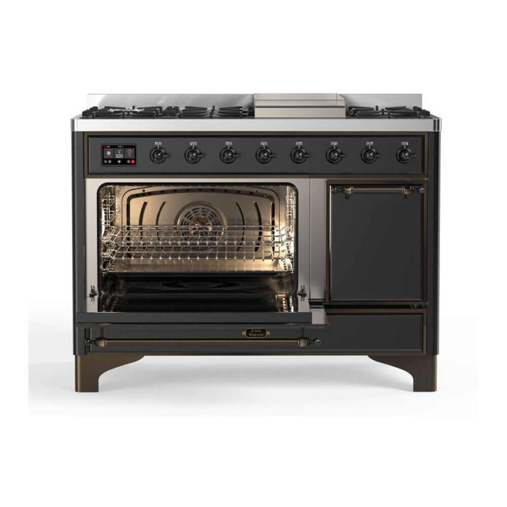 ILVE Majestic II 48 inch Solid Door Natural Gas Dual Fuel Range Burnished Graphite Matte