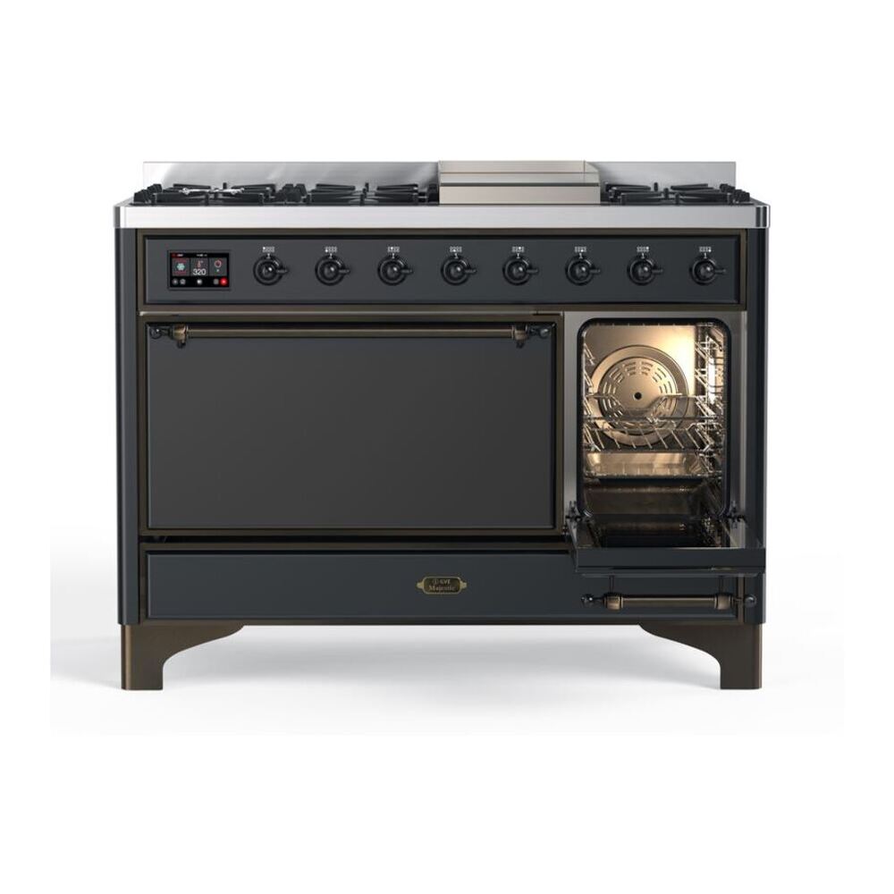 ILVE Majestic II 48 inch Solid Door Natural Gas Dual Fuel Range Burnished Graphite Matte