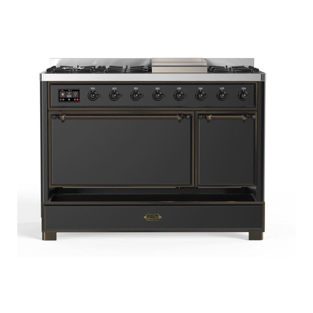 ILVE Majestic II 48 inch Solid Door Natural Gas Dual Fuel Range Burnished Graphite Matte