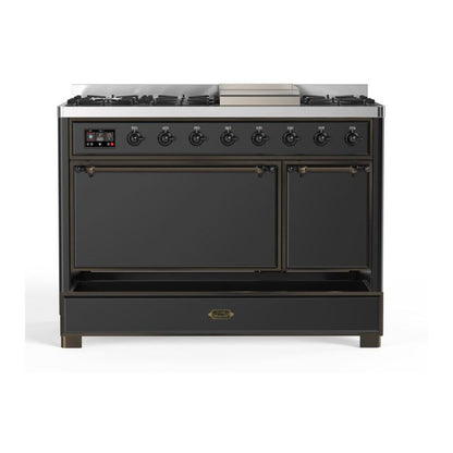 ILVE Majestic II 48 inch Solid Door Natural Gas Dual Fuel Range Burnished Graphite Matte