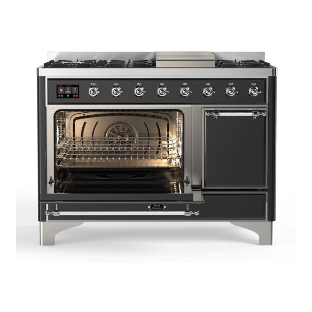 ILVE Majestic II 48 inch Solid Door Natural Gas Dual Fuel Range Chrome Graphite Matte