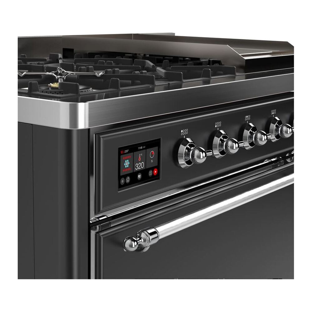 ILVE Majestic II 48 inch Solid Door Natural Gas Dual Fuel Range Chrome Graphite Matte