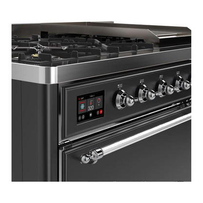 ILVE Majestic II 48 inch Solid Door Natural Gas Dual Fuel Range Chrome Graphite Matte