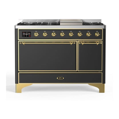 ILVE Majestic II 48 inch Solid Door Natural Gas Dual Fuel Range Brass Graphite Matte