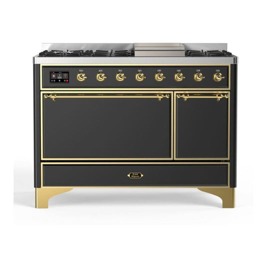 ILVE Majestic II 48" Graphite Matte Dual Fuel Range with 8 Burners and Griddle Solid Door Natural Gas