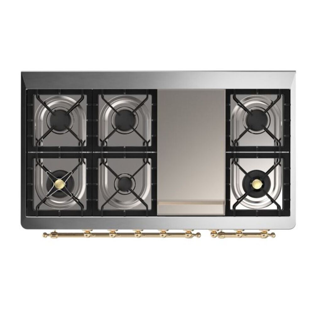 ILVE Majestic II 48 inch Solid Door Natural Gas Dual Fuel Range Brass Graphite Matte