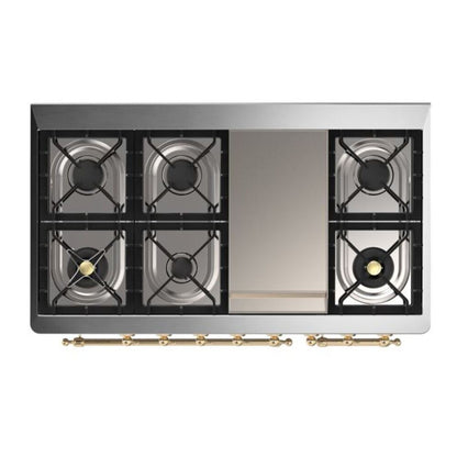 ILVE Majestic II 48 inch Solid Door Natural Gas Dual Fuel Range Brass Graphite Matte