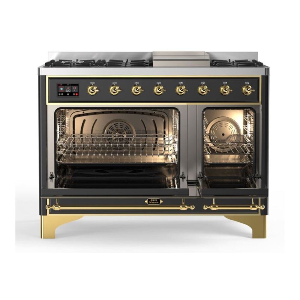 ILVE Majestic II 48 inch Solid Door Natural Gas Dual Fuel Range Brass Graphite Matte