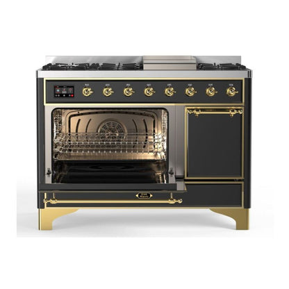 ILVE Majestic II 48 inch Solid Door Natural Gas Dual Fuel Range Brass Graphite Matte
