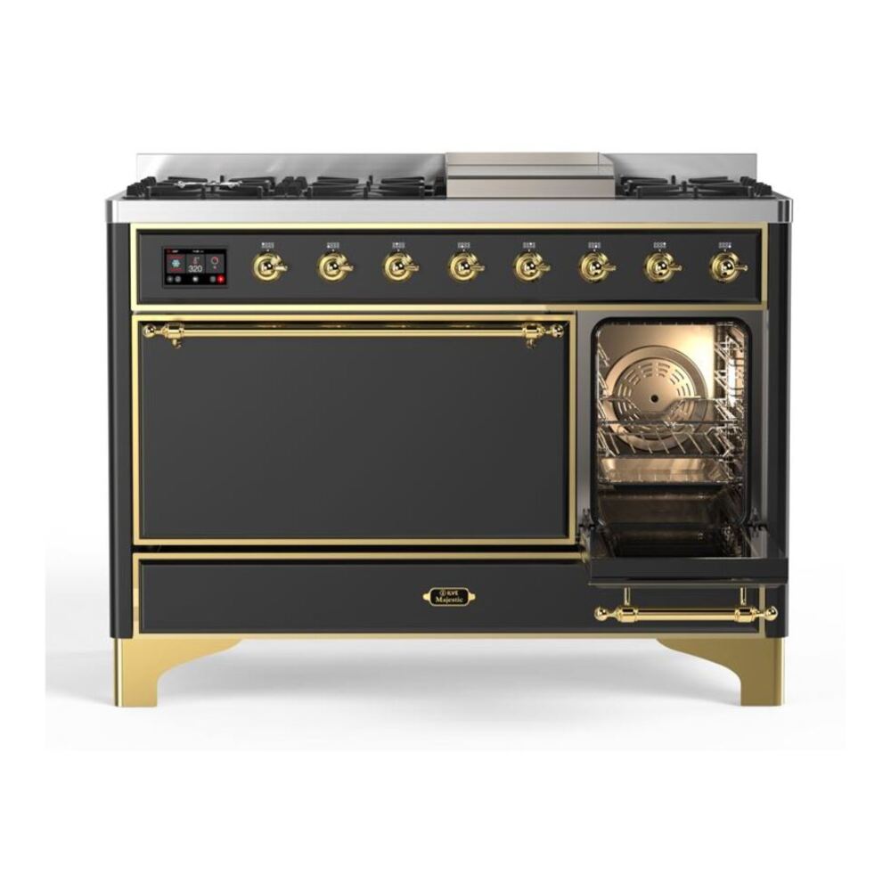ILVE Majestic II 48 inch Solid Door Natural Gas Dual Fuel Range Brass Graphite Matte