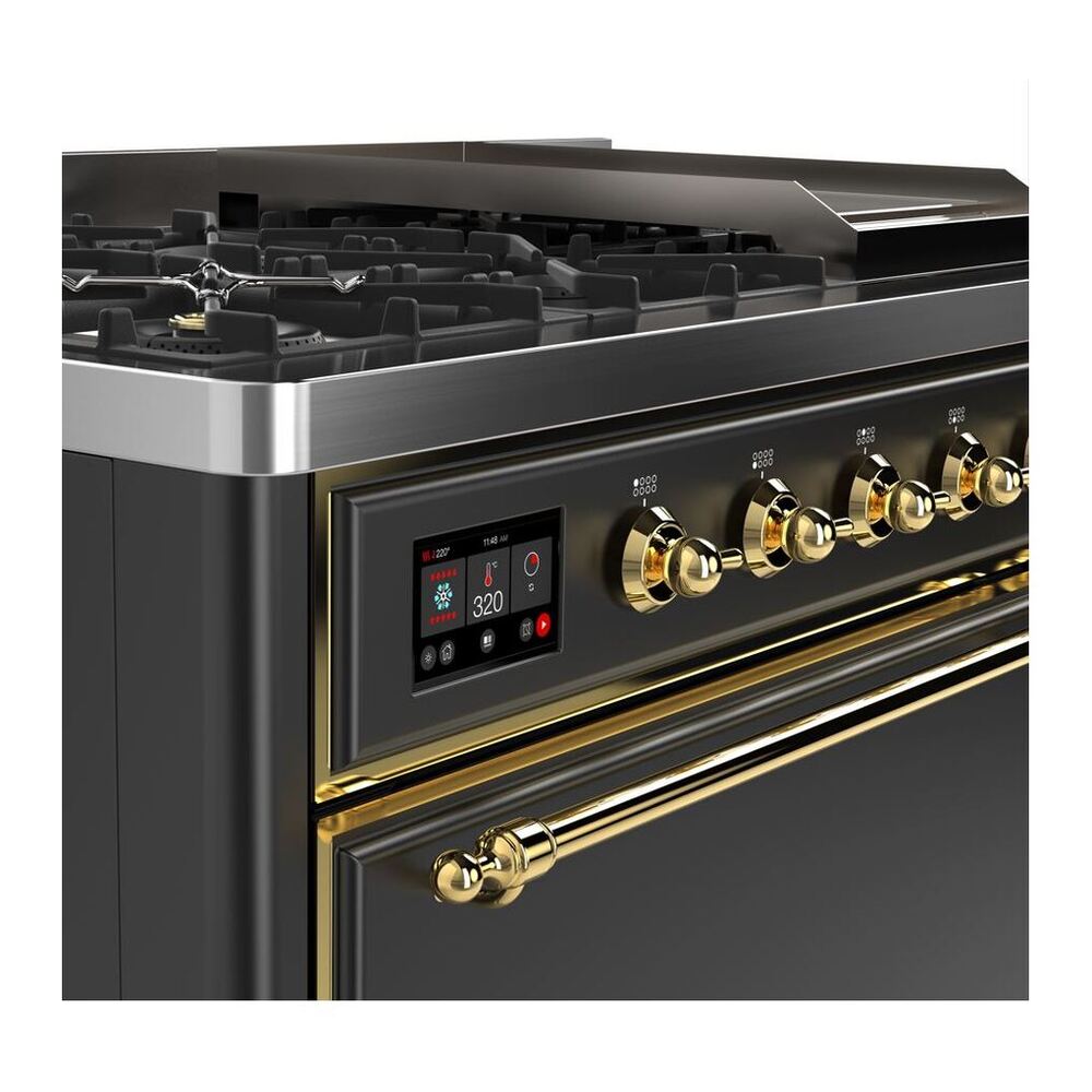 ILVE Majestic II 48 inch Solid Door Natural Gas Dual Fuel Range Brass Graphite Matte