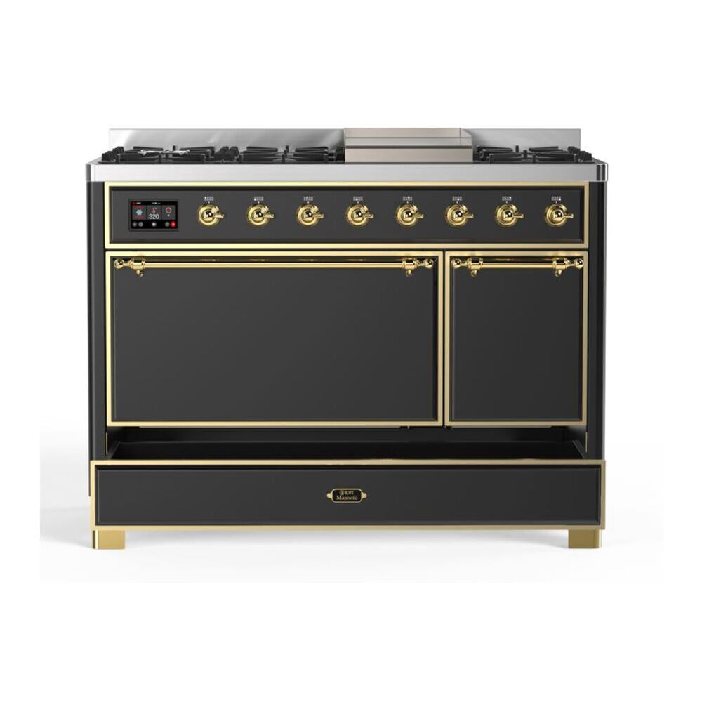 ILVE Majestic II 48 inch Solid Door Natural Gas Dual Fuel Range Brass Graphite Matte