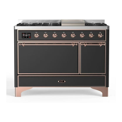ILVE Majestic II 48 inch Solid Door Natural Gas Dual Fuel Range Copper Graphite Matte