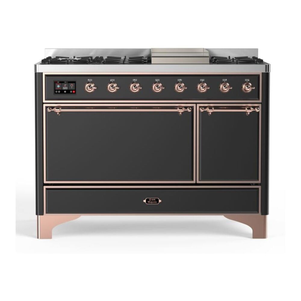 ILVE Majestic II 48" Graphite Matte Dual Fuel Range with 8 Burners and Griddle Solid Door Natural Gas