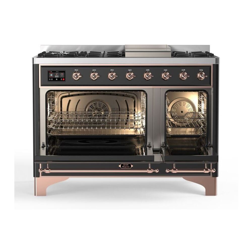ILVE Majestic II 48 inch Solid Door Natural Gas Dual Fuel Range Copper Graphite Matte