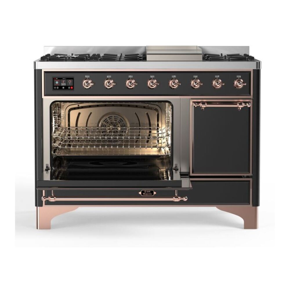 ILVE Majestic II 48 inch Solid Door Natural Gas Dual Fuel Range Copper Graphite Matte