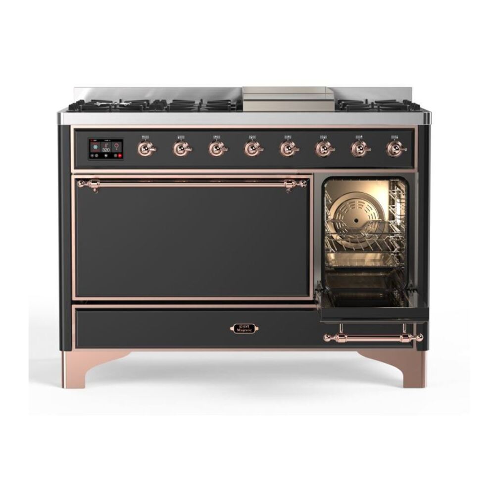 ILVE Majestic II 48 inch Solid Door Natural Gas Dual Fuel Range Copper Graphite Matte