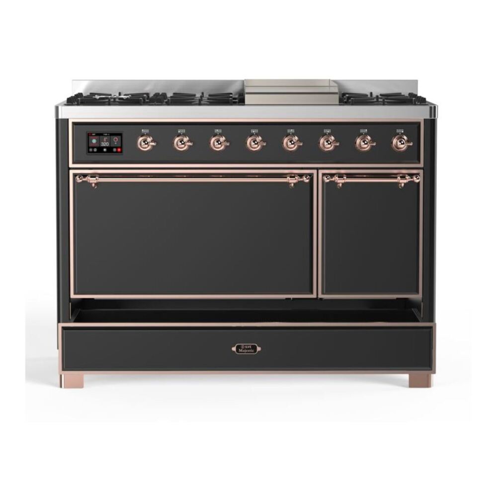 ILVE Majestic II 48 inch Solid Door Natural Gas Dual Fuel Range Copper Graphite Matte
