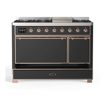 ILVE Majestic II 48 inch Solid Door Natural Gas Dual Fuel Range Copper Graphite Matte