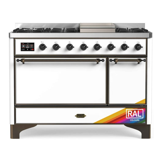 ILVE Majestic II 48" RAL Dual Fuel Range with 8 Burners and Griddle Solid Door Liquid Propane