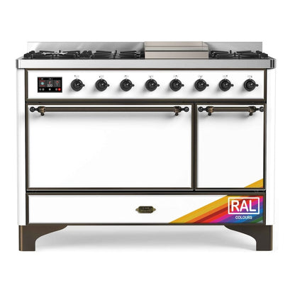 ILVE Majestic II 48 inch Solid Door Natural Gas Dual Fuel Range Burnished RAL