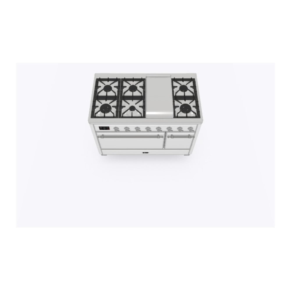ILVE Majestic II 48 inch Solid Door Natural Gas Dual Fuel Range Chrome RAL