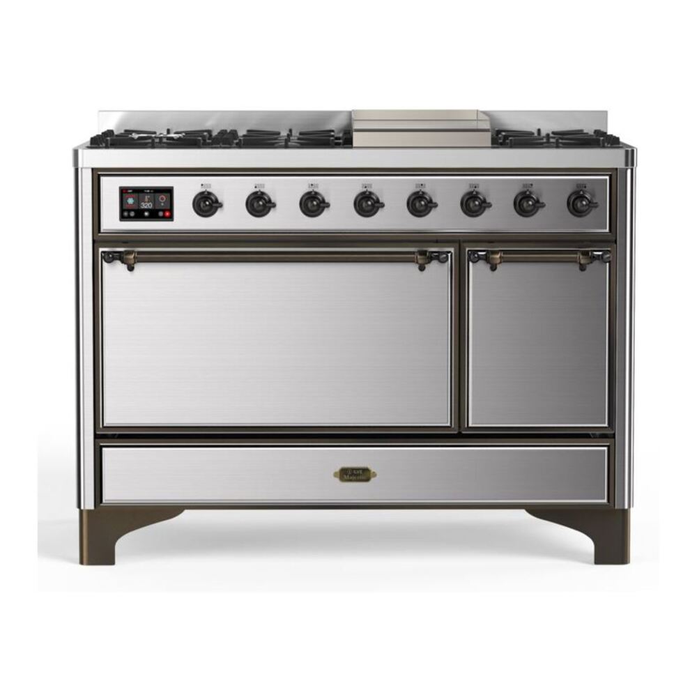 ILVE Majestic II 48" Stainless Steel Dual Fuel Range with 8 Burners and Griddle Solid Door Natural Gas