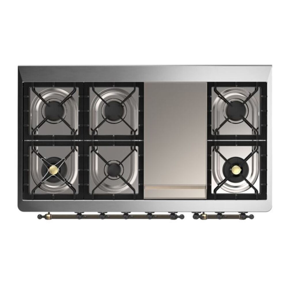 ILVE Majestic II 48 inch Solid Door Natural Gas Dual Fuel Range Burnished Stainless Steel