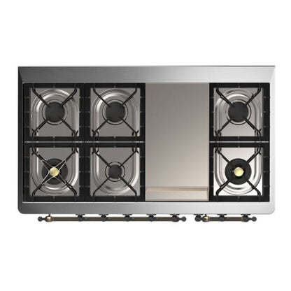 ILVE Majestic II 48 inch Solid Door Natural Gas Dual Fuel Range Burnished Stainless Steel