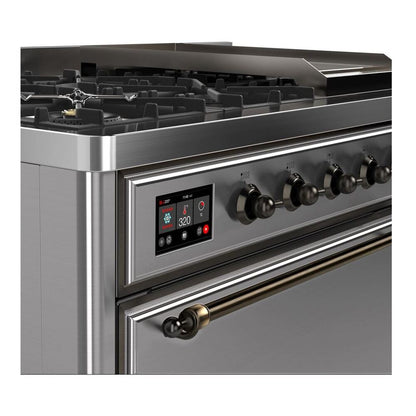 ILVE Majestic II 48 inch Solid Door Natural Gas Dual Fuel Range Burnished Stainless Steel