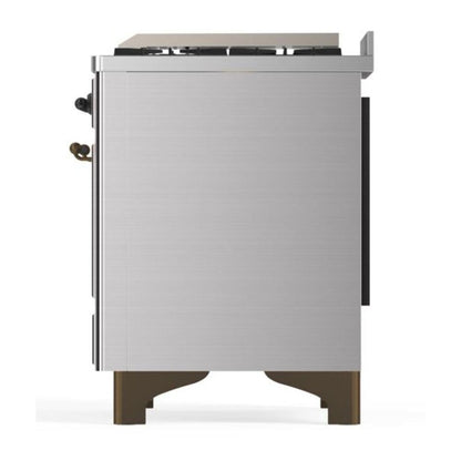 ILVE Majestic II 48 inch Solid Door Natural Gas Dual Fuel Range Burnished Stainless Steel