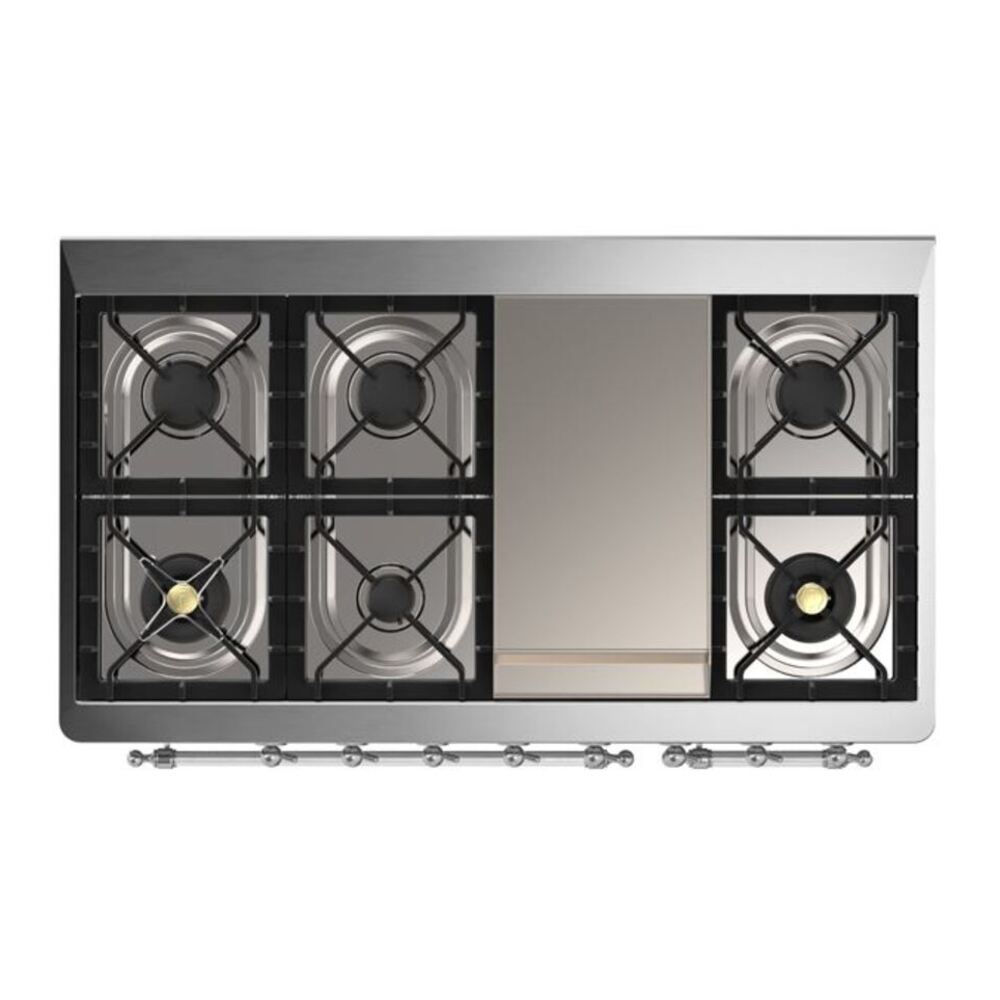 ILVE Majestic II 48 inch Solid Door Natural Gas Dual Fuel Range Chrome Stainless Steel