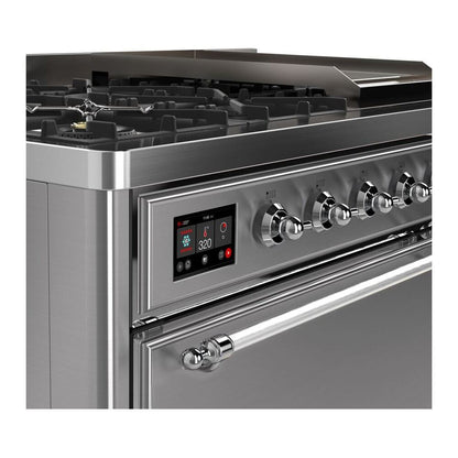 ILVE Majestic II 48 inch Solid Door Natural Gas Dual Fuel Range Chrome Stainless Steel