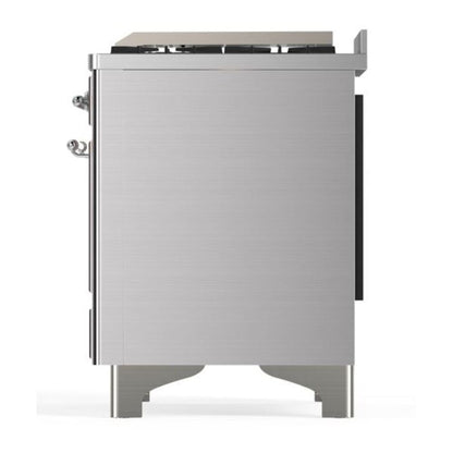 ILVE Majestic II 48 inch Solid Door Natural Gas Dual Fuel Range Chrome Stainless Steel