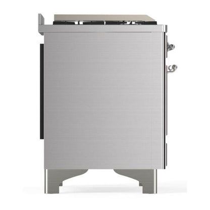 ILVE Majestic II 48 inch Solid Door Natural Gas Dual Fuel Range Chrome Stainless Steel