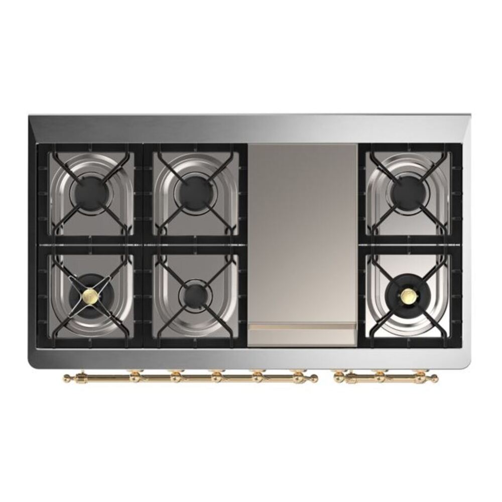 ILVE Majestic II 48 inch Solid Door Natural Gas Dual Fuel Range Brass Stainless Steel