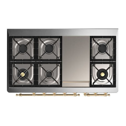 ILVE Majestic II 48 inch Solid Door Natural Gas Dual Fuel Range Brass Stainless Steel