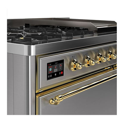 ILVE Majestic II 48 inch Solid Door Natural Gas Dual Fuel Range Brass Stainless Steel