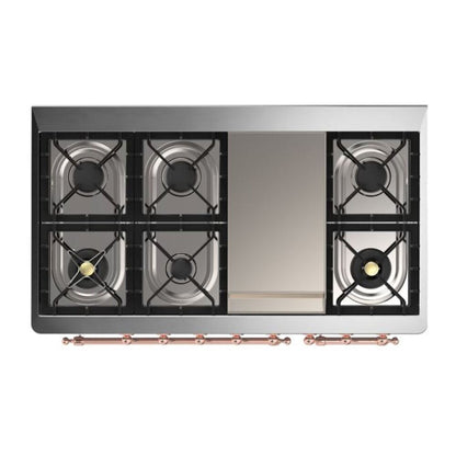 ILVE Majestic II 48 inch Solid Door Natural Gas Dual Fuel Range Copper Stainless Steel
