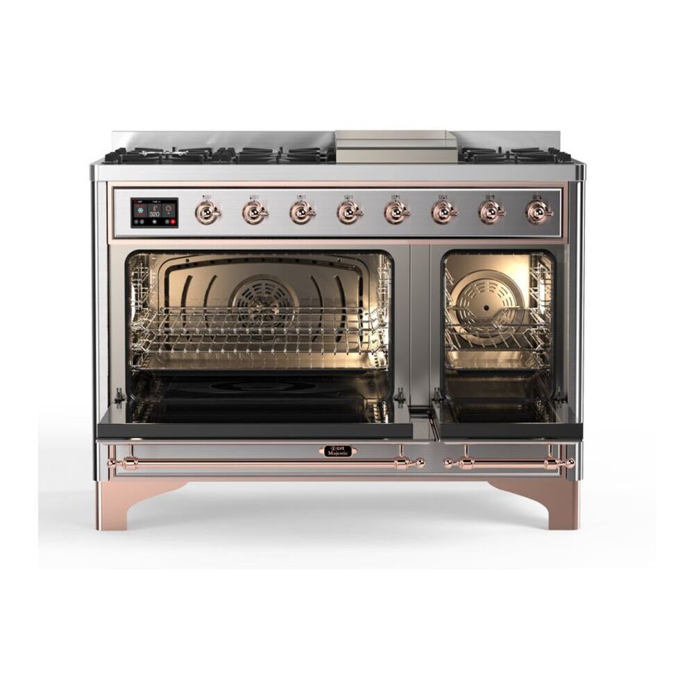 ILVE Majestic II 48 inch Solid Door Natural Gas Dual Fuel Range Copper Stainless Steel