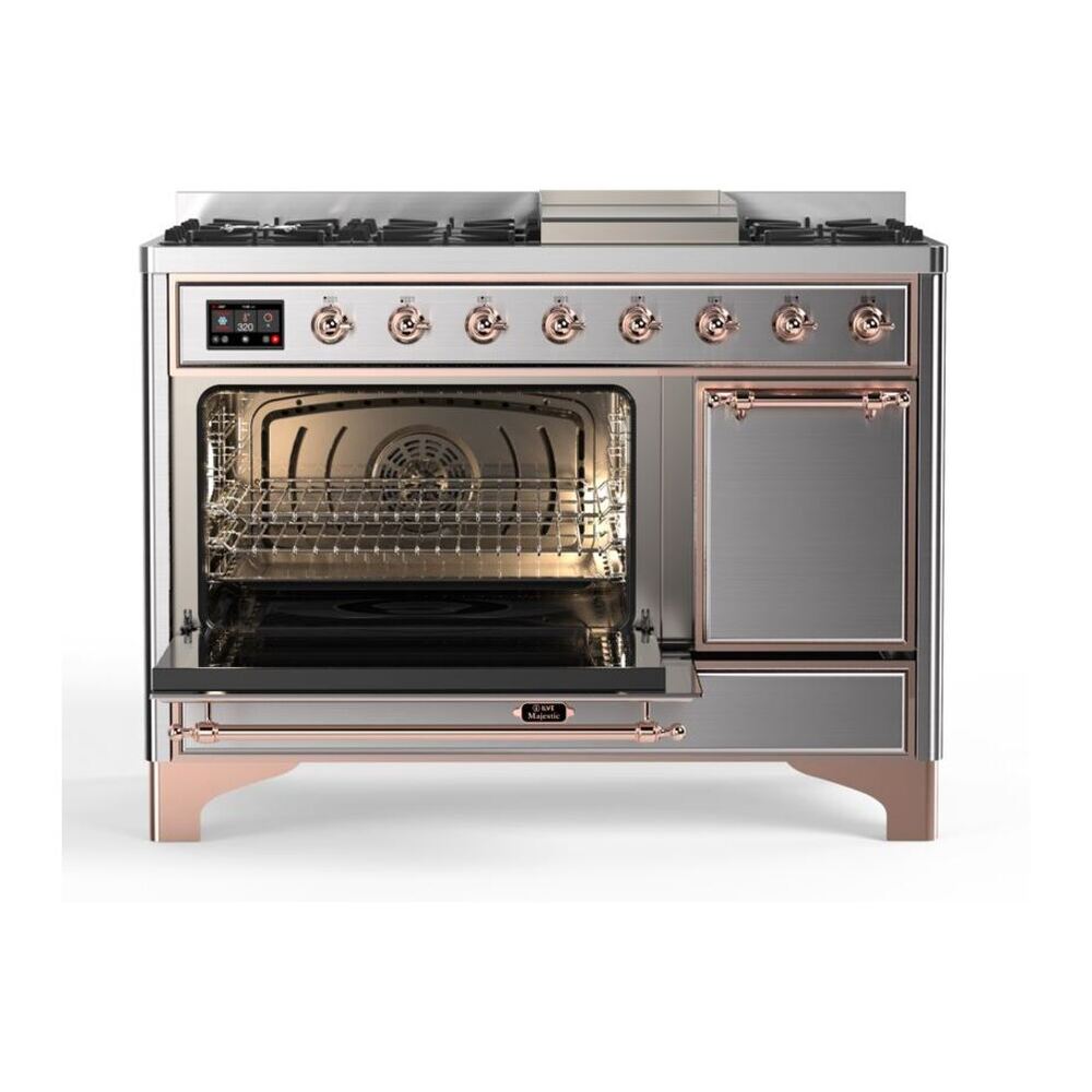 ILVE Majestic II 48 inch Solid Door Natural Gas Dual Fuel Range Copper Stainless Steel