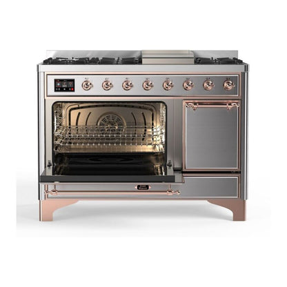 ILVE Majestic II 48 inch Solid Door Natural Gas Dual Fuel Range Copper Stainless Steel