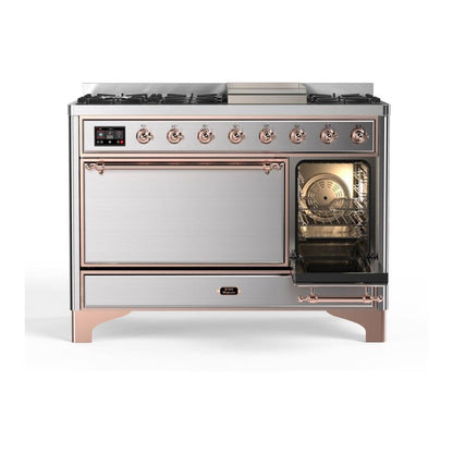 ILVE Majestic II 48 inch Solid Door Natural Gas Dual Fuel Range Copper Stainless Steel