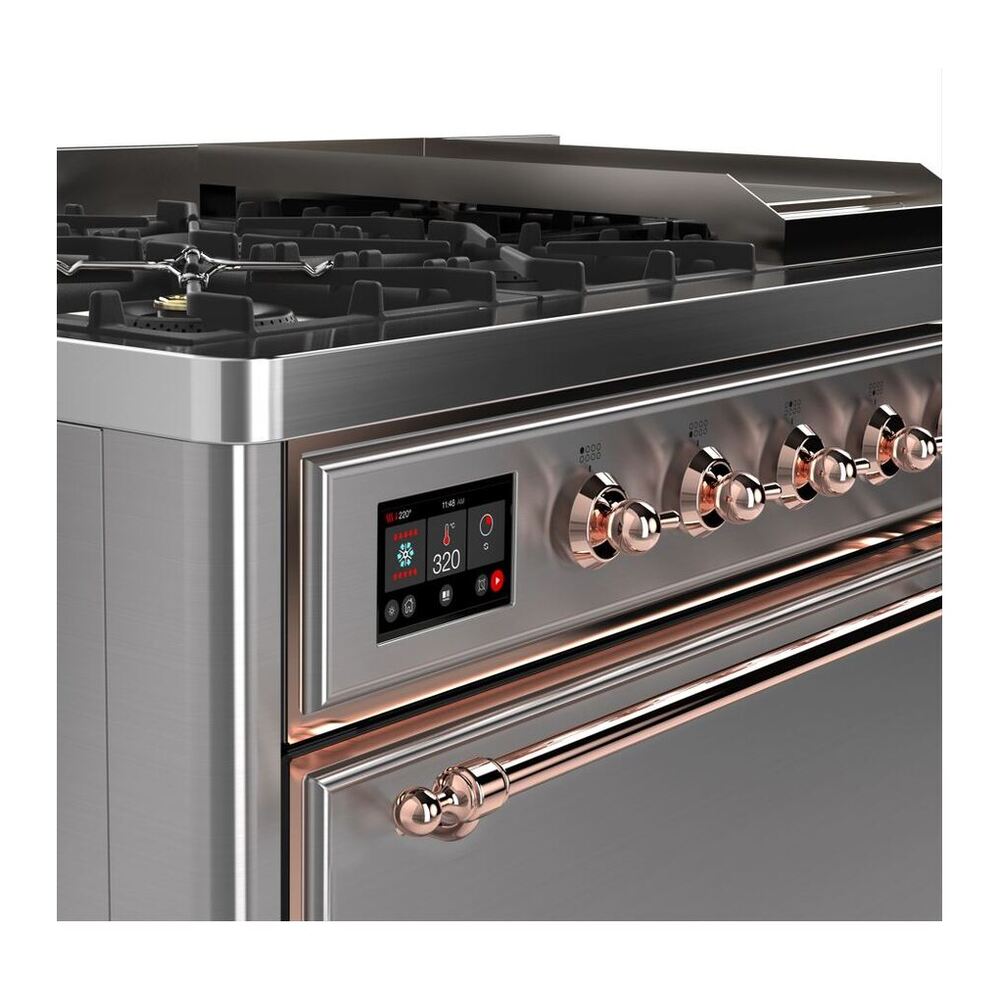 ILVE Majestic II 48 inch Solid Door Natural Gas Dual Fuel Range Copper Stainless Steel