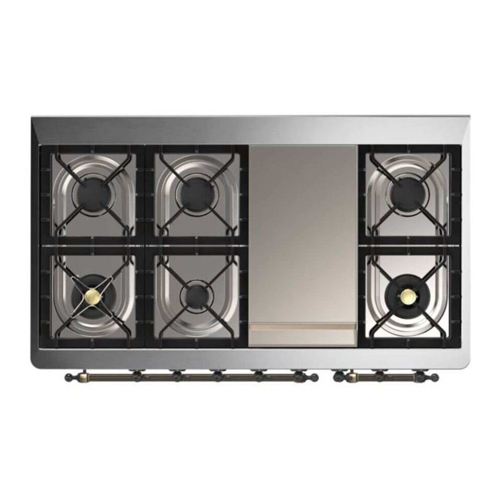 ILVE Majestic II 48 inch Solid Door Natural Gas Dual Fuel Range Burnished White