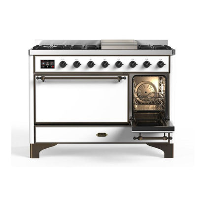 ILVE Majestic II 48 inch Solid Door Natural Gas Dual Fuel Range Burnished White