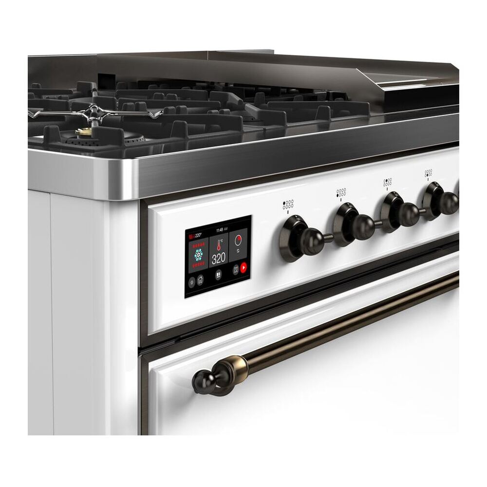 ILVE Majestic II 48 inch Solid Door Natural Gas Dual Fuel Range Burnished White