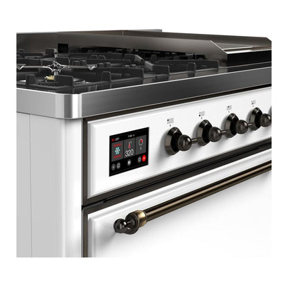 ILVE Majestic II 48 inch Solid Door Natural Gas Dual Fuel Range Burnished White