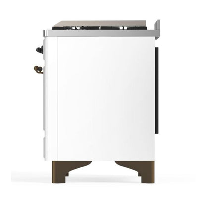ILVE Majestic II 48 inch Solid Door Natural Gas Dual Fuel Range Burnished White