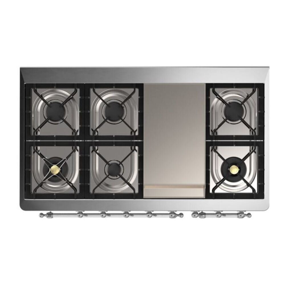 ILVE Majestic II 48 inch Solid Door Natural Gas Dual Fuel Range Chrome White
